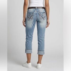 Y2K Angels Low Rise Crop Jeans size 7 Or women Sz 26 Light Wash 21”inseam